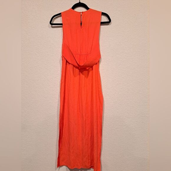 A.L.C. Coral Orange Sleeveless Dress Waist Bandeau Side Slits Side Zip sz 0 New! - Picture 7 of 8